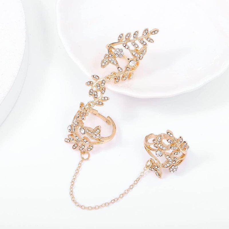 Yalice Charm Leaf Full Finger Ring Bracelets Dainty Knuckle Open Ring Harness Hand Chains Adjustable Statement Rings Jewelry for Women Gift - Image 2